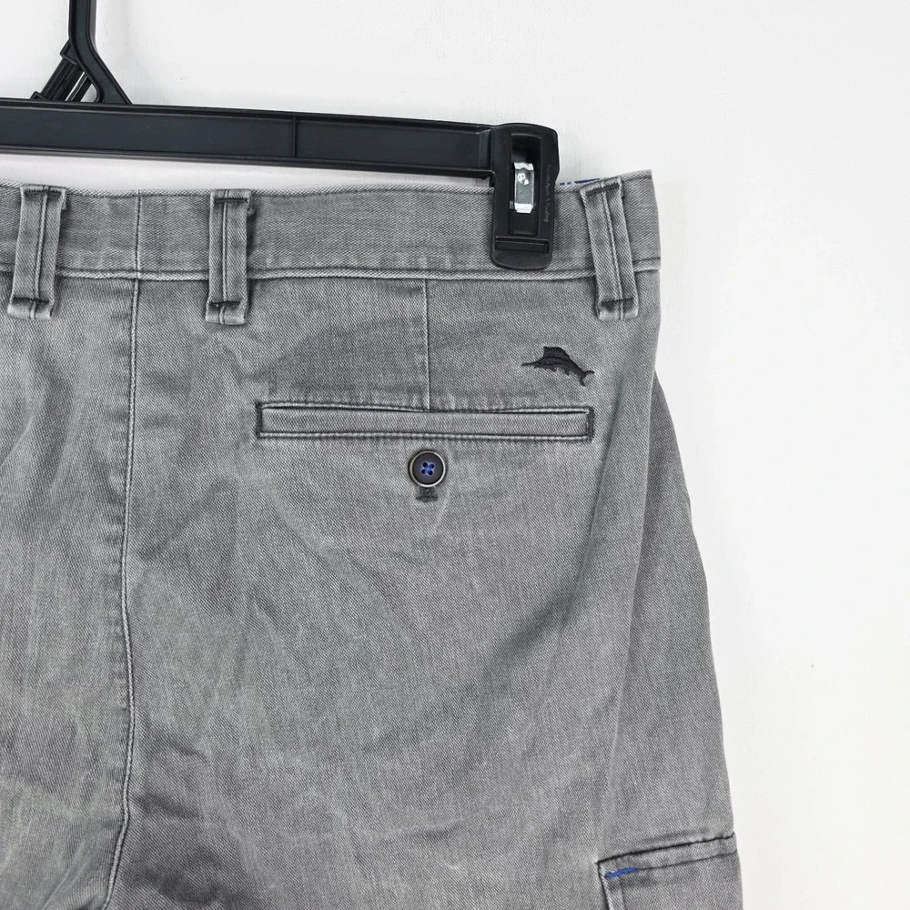 Tommy Bahama Mens Cargo Shorts 33 Gray Cotton Stretch Marlin Logo Pants Shorts